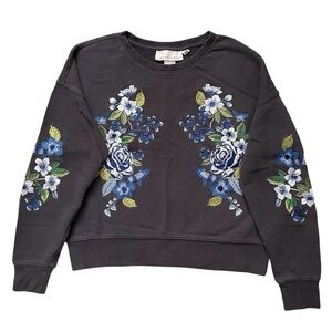 H&M Floral Embroidered Crop Sweatshirt French Terry